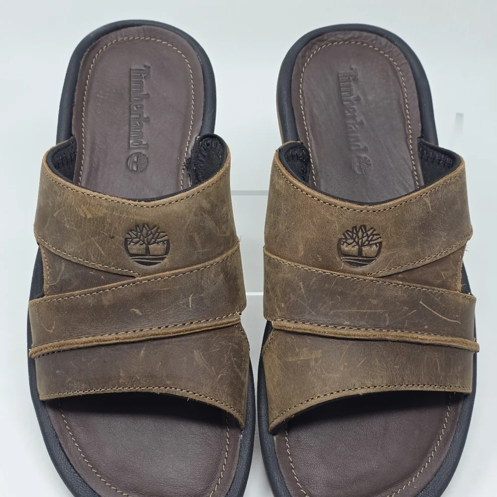 Timberland Mens Earthkeepers Brown Leather Slip-on Slide Sandals Size 7 NEW
